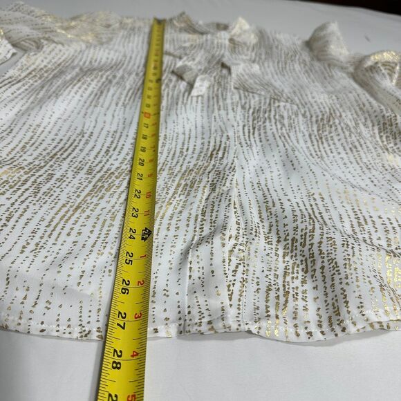 NWT 7 For All Mankind Silk Blend Tie Neck Blouse White Gold Button Down Sz Large - Picture 8 of 13